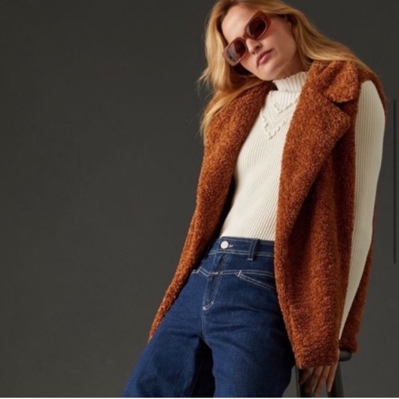 Pilcro Jackets & Blazers - Anthropologie Pilcro Brown Teddy Faux Sherpa Vest One Size